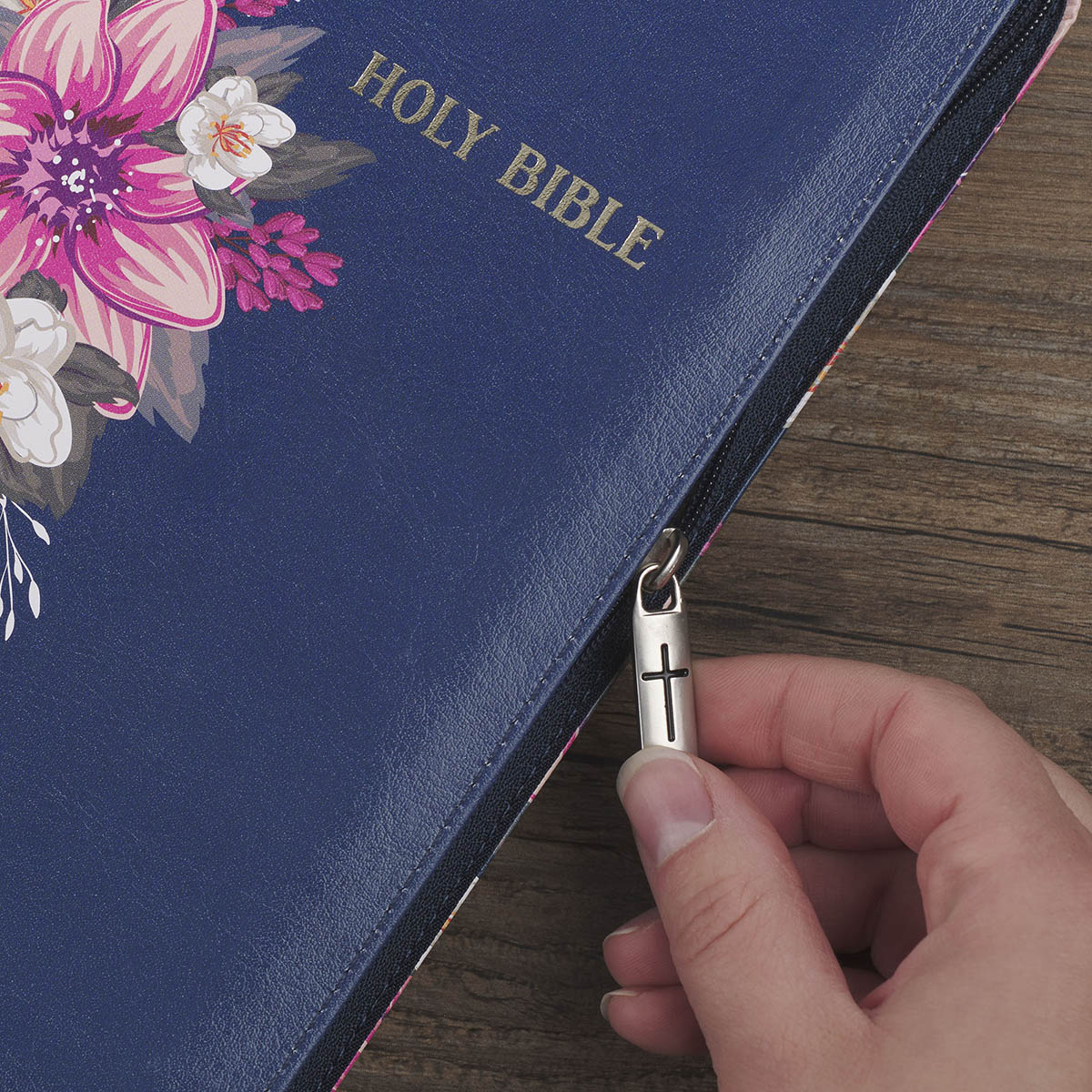 Floral Blue Faux Leather King James Version Deluxe Gift Bible with