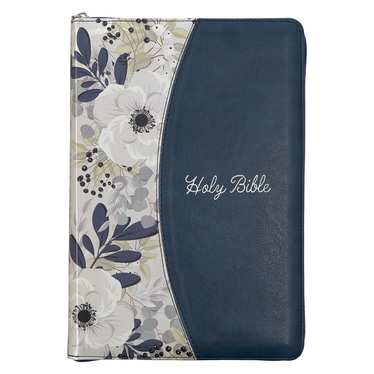Blue Pearlized Floral Faux Leather Large Print Thinline K J V