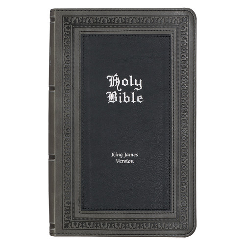 Gray and Black Faux Leather Giant Print Standard-size King James Version Bible with Thumb Index