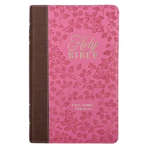 Brown and Berry Pink Faux Leather Giant Print Standard-size King James Version Bible with Thumb Index