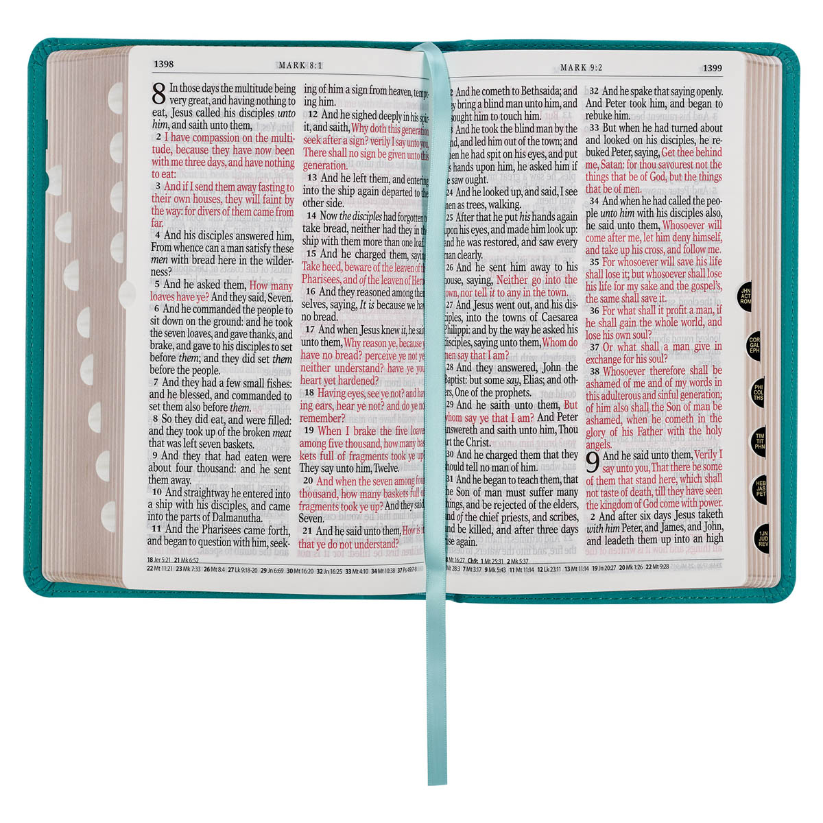 KJV Riesendruck rote Buchstaben Bibel, Kunstleder mit Band Marker, türkis Blumen - Bild 8 von 10
