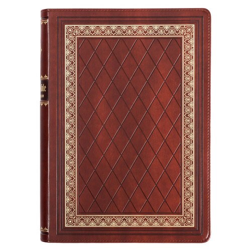 Diamond Grid Saddle Tan Faux Leather King James Version Study Bible with Thumb Index