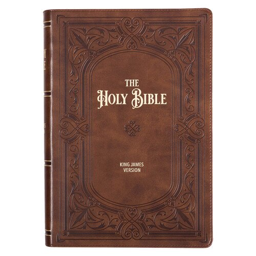 Art Nouveau Framed Saddle Tan Faux Leather King James Study Bible with Thumb Index