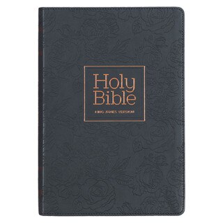 Floral Black Faux Leather Large Print Thinline King James Version Bible with Thumb Index