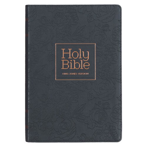 Floral Black Faux Leather Large Print Thinline King James Version Bible with Thumb Index