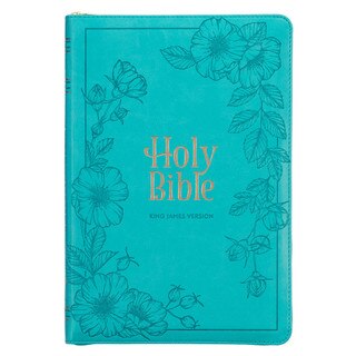 Vibrant Teal Faux Leather Large Print Thinline King James Version Bible with Zippered Closure and Thumb Index