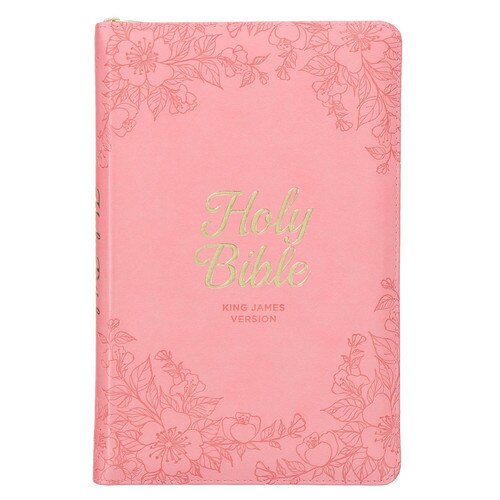 Blossom Pink Faux Leather King James Version Deluxe Gift Bible with Thumb Index and Zippered Closure