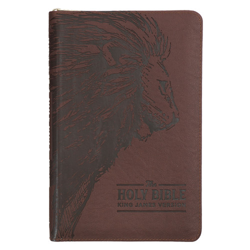 Espresso Brown Faux Leather King James Version Deluxe Gift Bible with Thumb Index and Zippered Closure