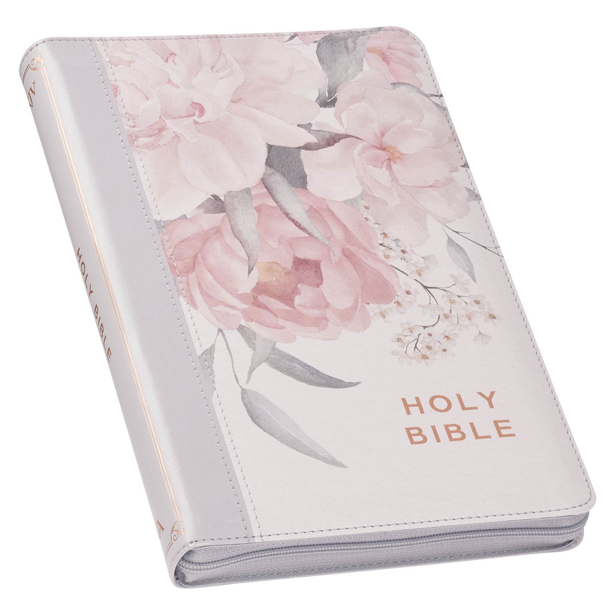 Gray and Pink KJV Deluxe Gift Bible w Thumb Index and Zipper