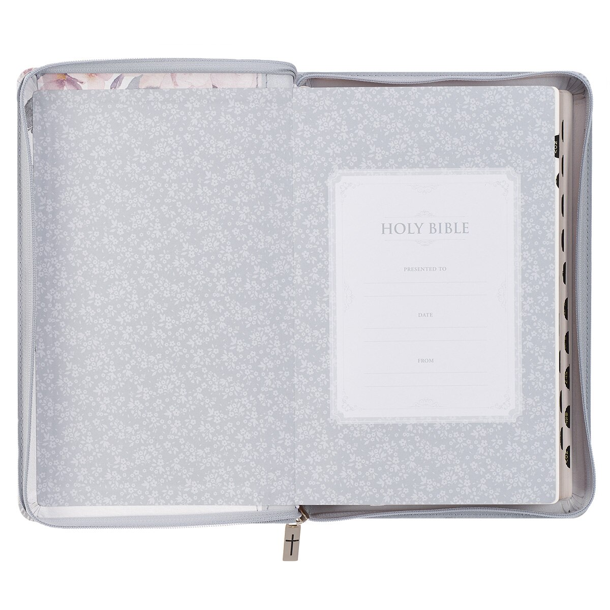 Gray and Pink KJV Deluxe Gift Bible w Thumb Index and Zipper