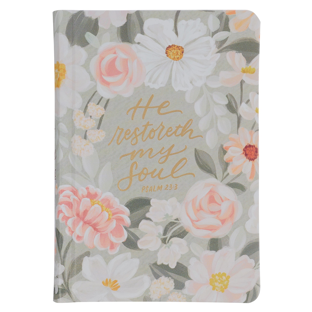 Lichen Gray Floral Hardcover KJV Bible Psalm 23:3