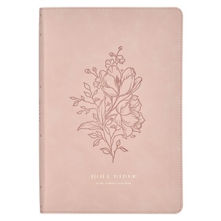Pink Floral Faux Leather Large Print Thinline King James Version Bible with Thumb Index