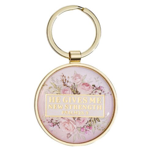 New Strength Metal Key Ring - Psalm 23:3