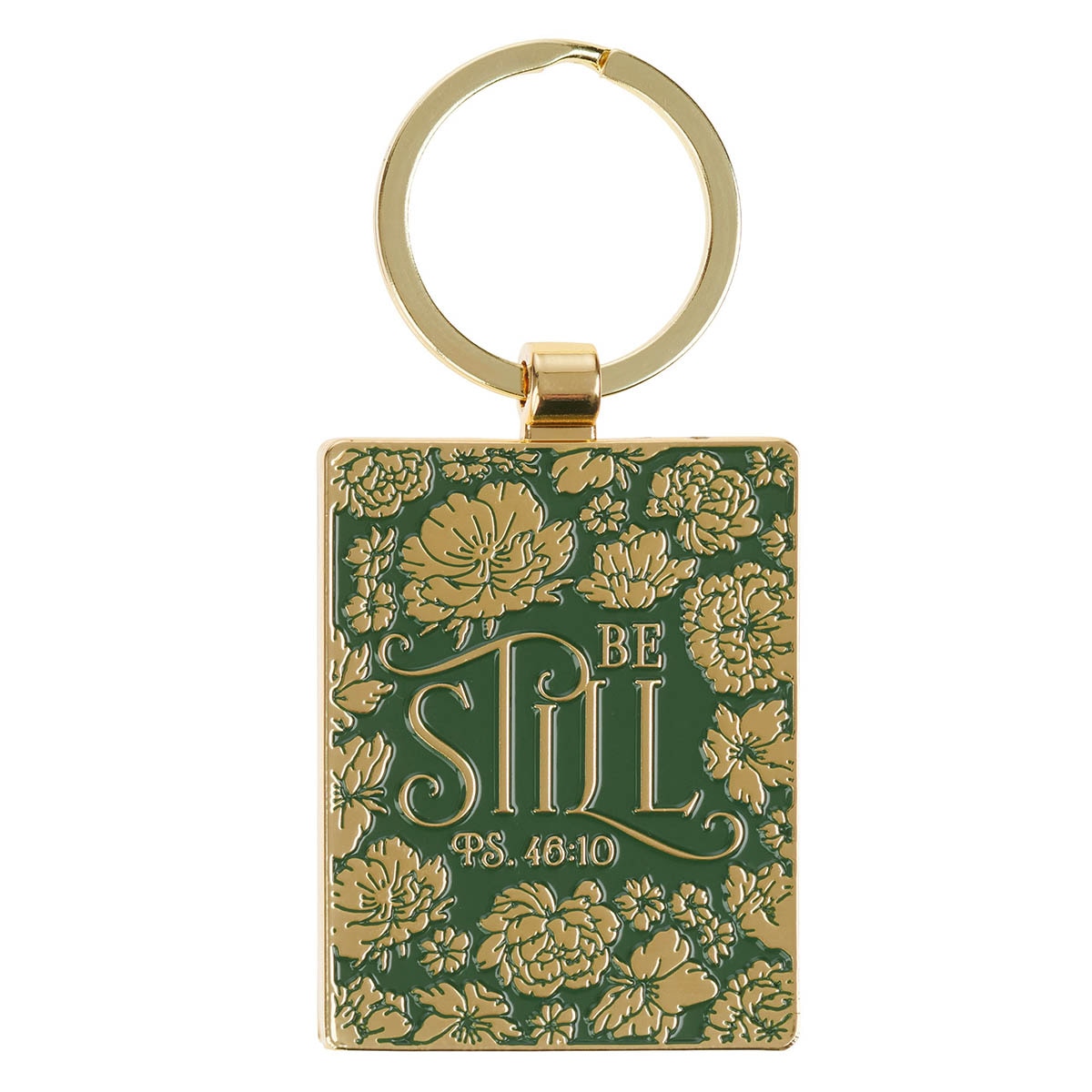 Be Still Green Epoxy-filled Metal Keychain - Psalm 46:10