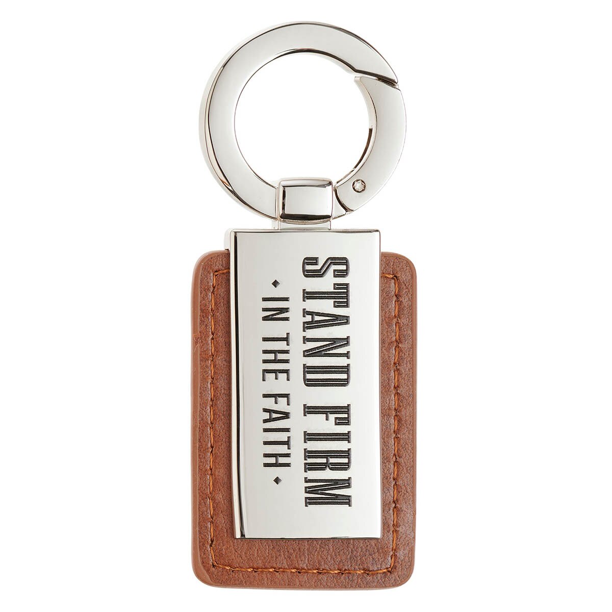 Stand Firm Brown Faux Leather and Metal Keychain 1 Cor 16:13