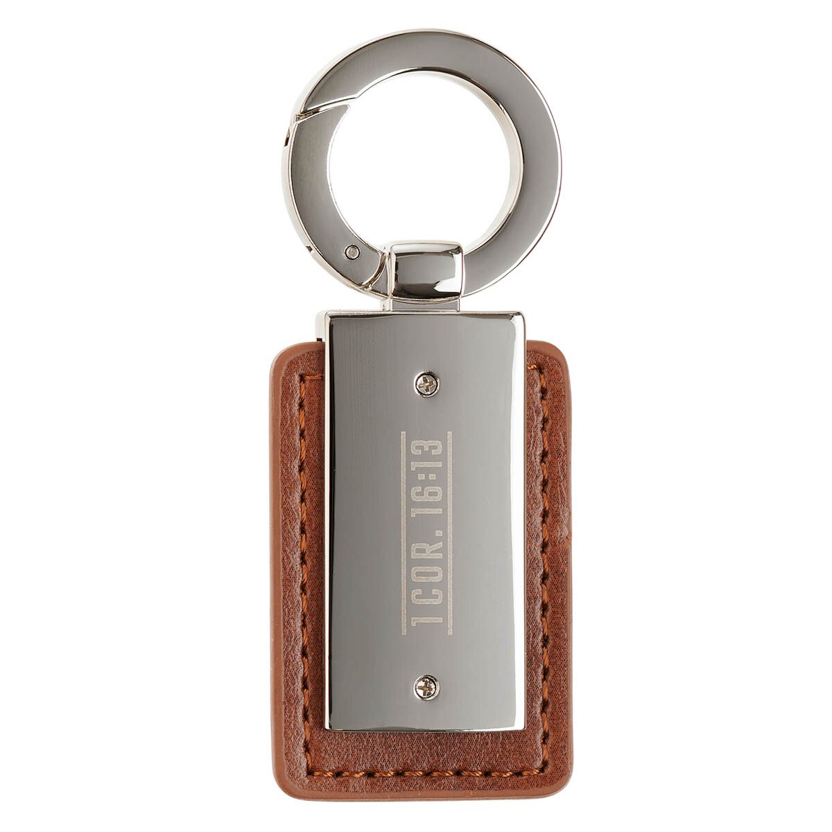 Stand Firm Brown Faux Leather and Metal Keychain 1 Cor 16:13