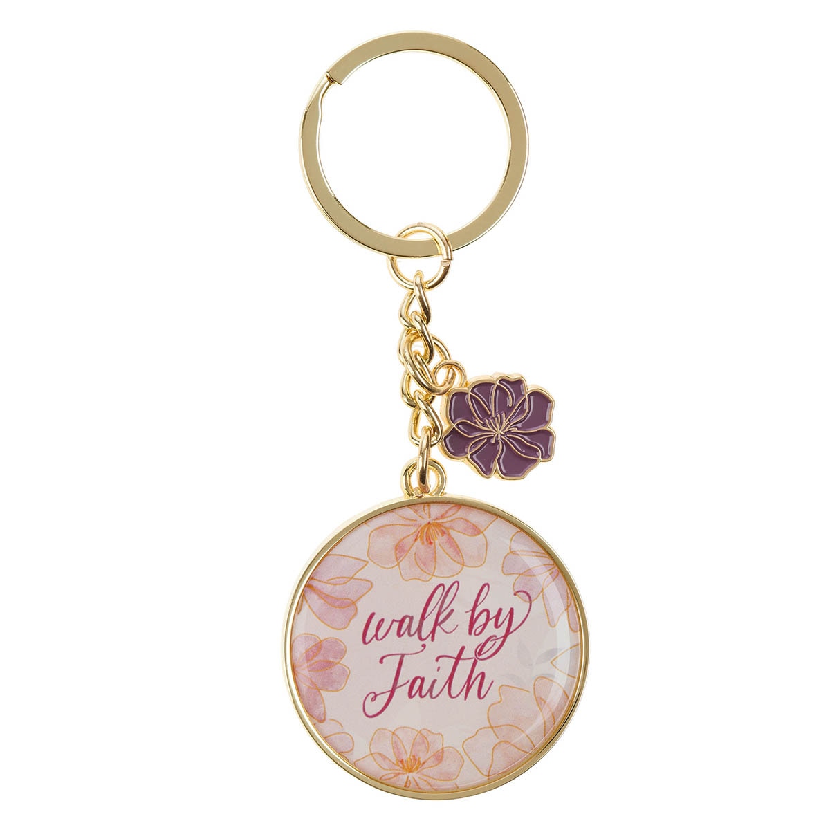 Walk by Faith Pink Keychain with Medallion 2 Corinthians 5:7