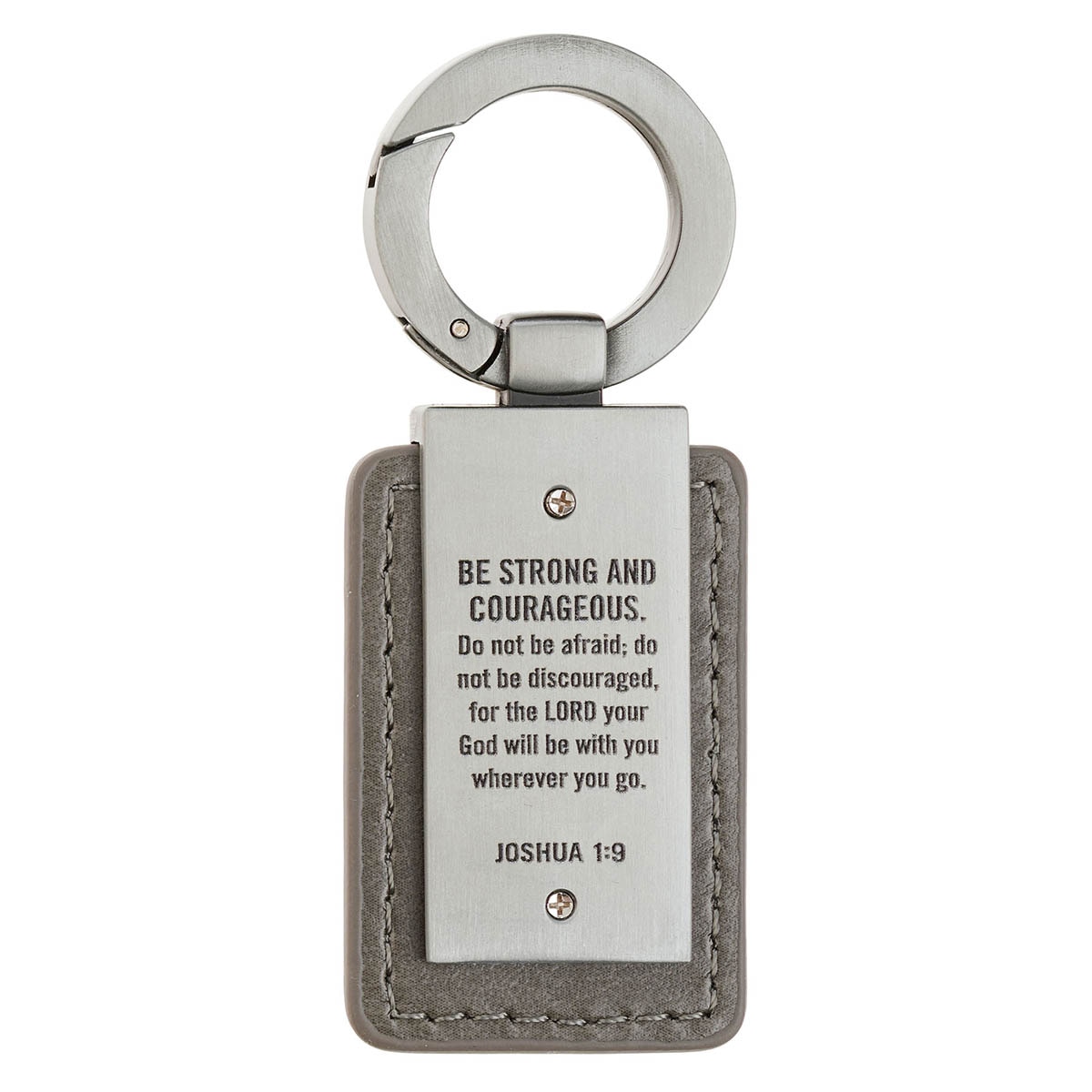 Strong Lion Gray Faux Leather Silver Metal Keychain Josh 1:9