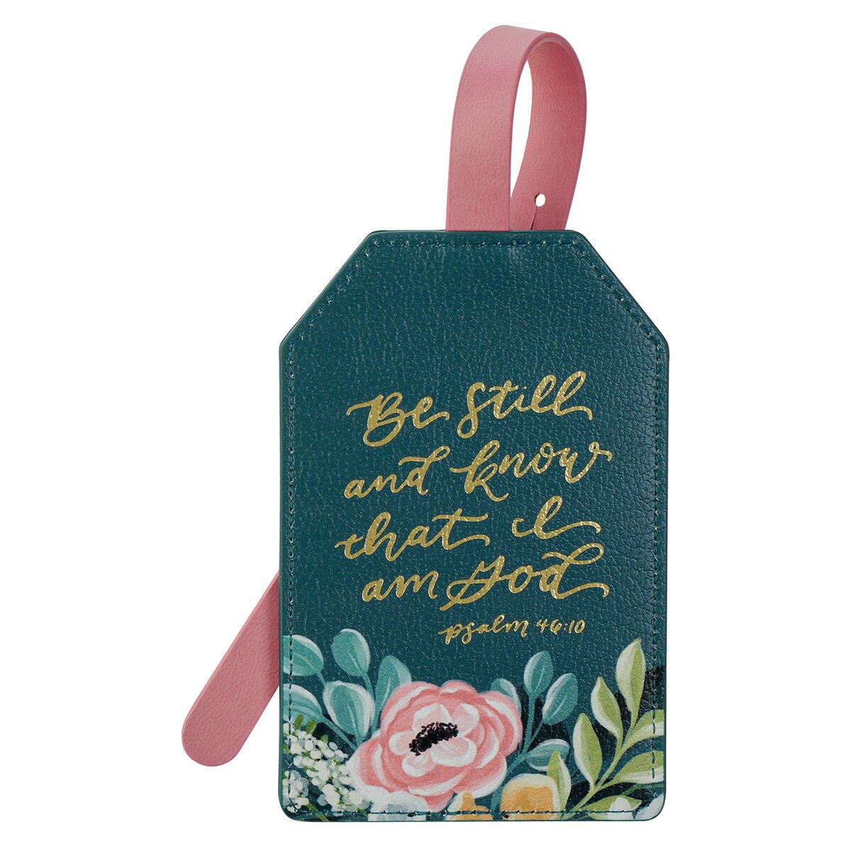 Be Still and Know Dark Teal Floral Luggage Tag Ps 46:10