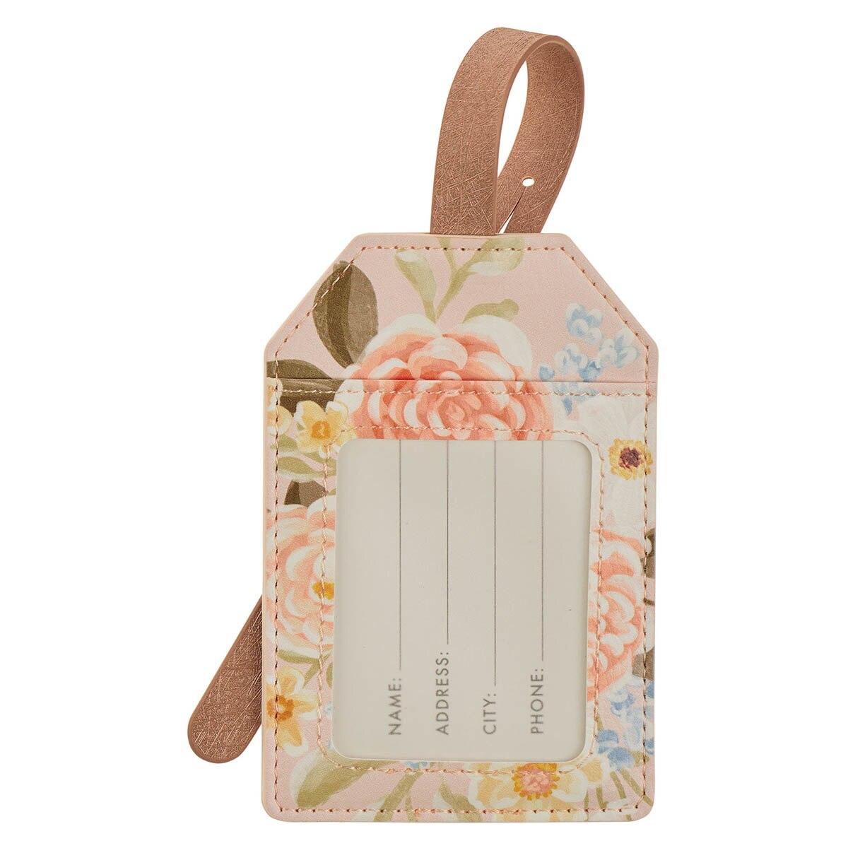 The Strength and Dignity Pink Floral Luggage Tag Prov 31:25