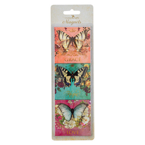 Grace, Faith, Love Secret Garden Butterfly Magnet Set
