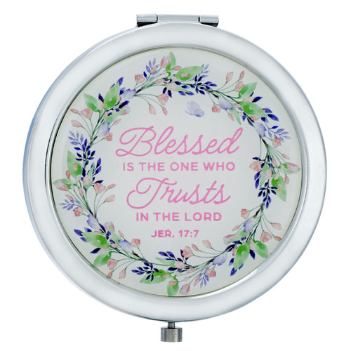 Blessed is the One Purple Floral Compact Mirror - Jeremiah 17:7