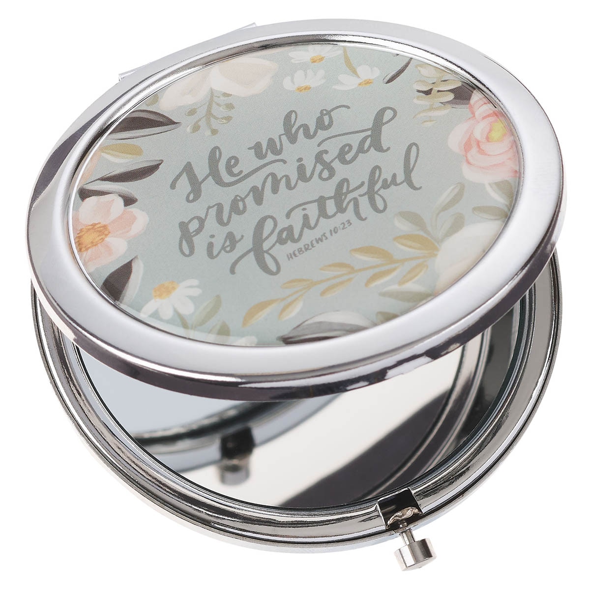 BOHEMSEO シルバー ロゴ ミラー 鏡 ノベルティ 非売品 希少 韓国 He Who Promised Silver Metal Compact Mirror - Hebrews 10:23