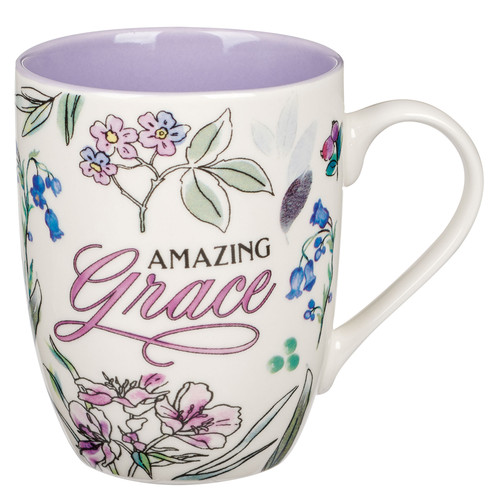 Amazing Grace Purple Floral Ceramic Mug