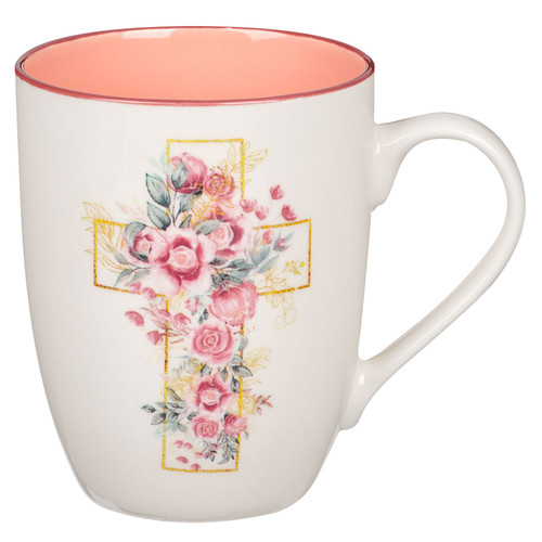 Pink Floral Cross Ceramic Coffee Mug