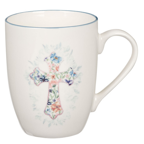Blue Floral Cross Ceramic Coffee Mug