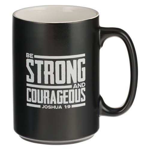Strong and Courageous Black Lion Ceramic Coffee Mug - Joshua 1:9