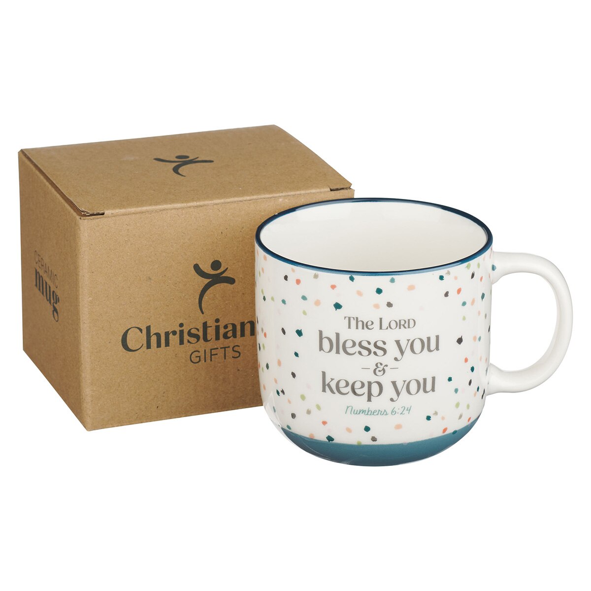 Bless You Blue Confetti Ceramic Coffee Mug - Num 6:24