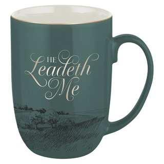 He Leadeth Me Deep Green Ceramic Coffee Mug – Psalm 23