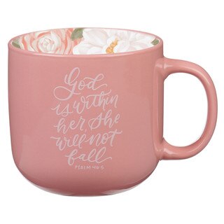 God Is Within Her Rose Pink Floral Ceramic Coffee Mug – Psalm 46:5