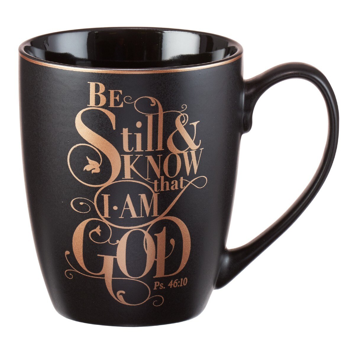 Be Still Matte Black and Metallic Gold Ceramic Coffee Mug Psalm 4610