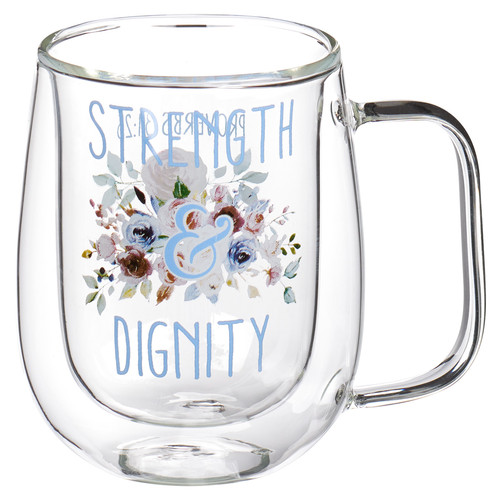 Strength & Dignity Double-walled Glass Mug - Proverbs 31:25