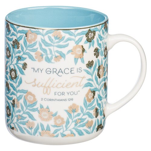 Sufficient Grace Teal Ceramic Coffee Mug – 2 Corinthians 12:9