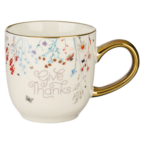 Give Thanks Topsy-turvy Floral Ceramic Mug