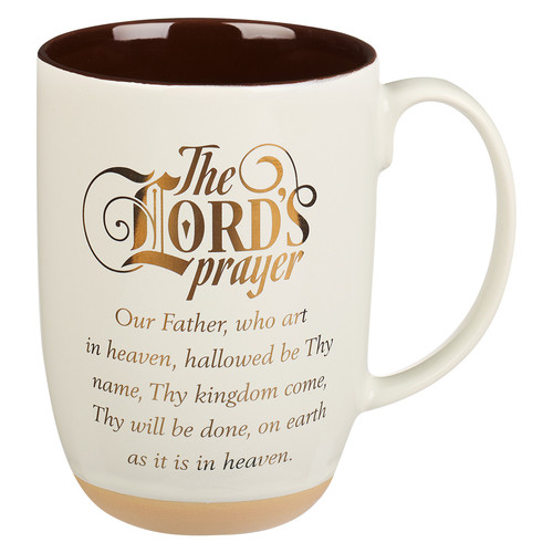 The Lords Prayer White Ceramic Coffee Mug with Exposed Clay Base - Matthew 6:9-13