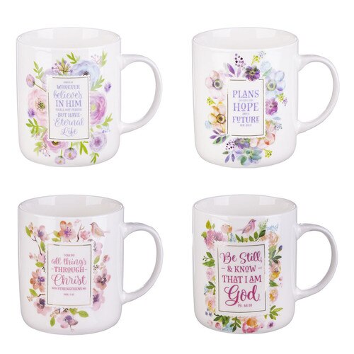 Four Piece Inspirational Floral Mug Set