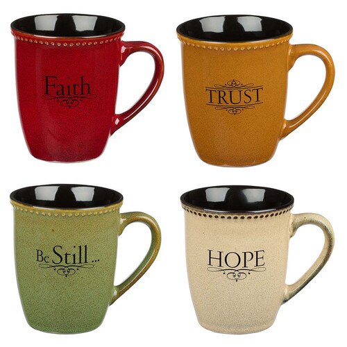 Set of 2 Coffee Tea Mug 10 Oz Christian Art Gifts Orange Rejoice & Yellow Joy