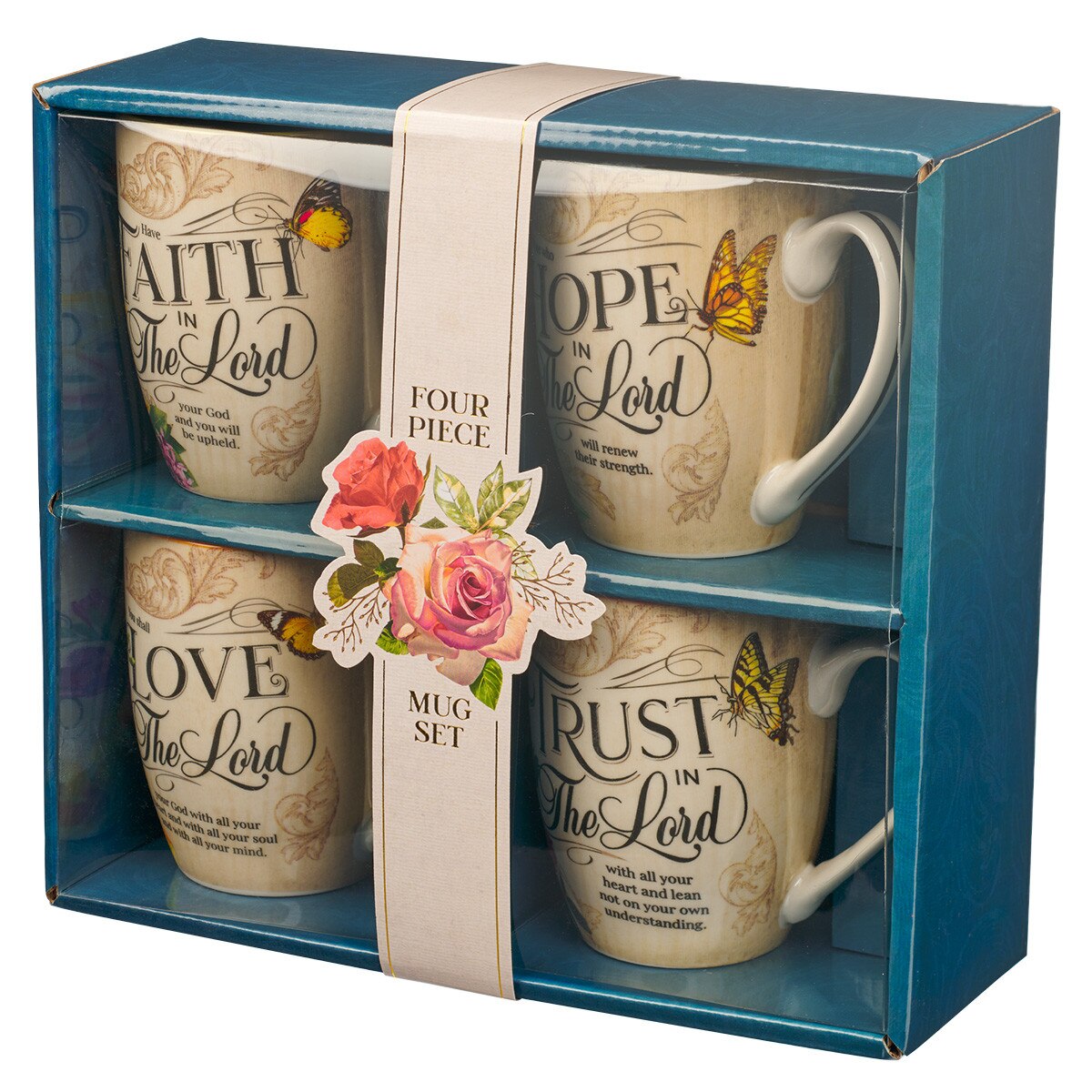 Faith Trust Hope and Love Floral Mug Set