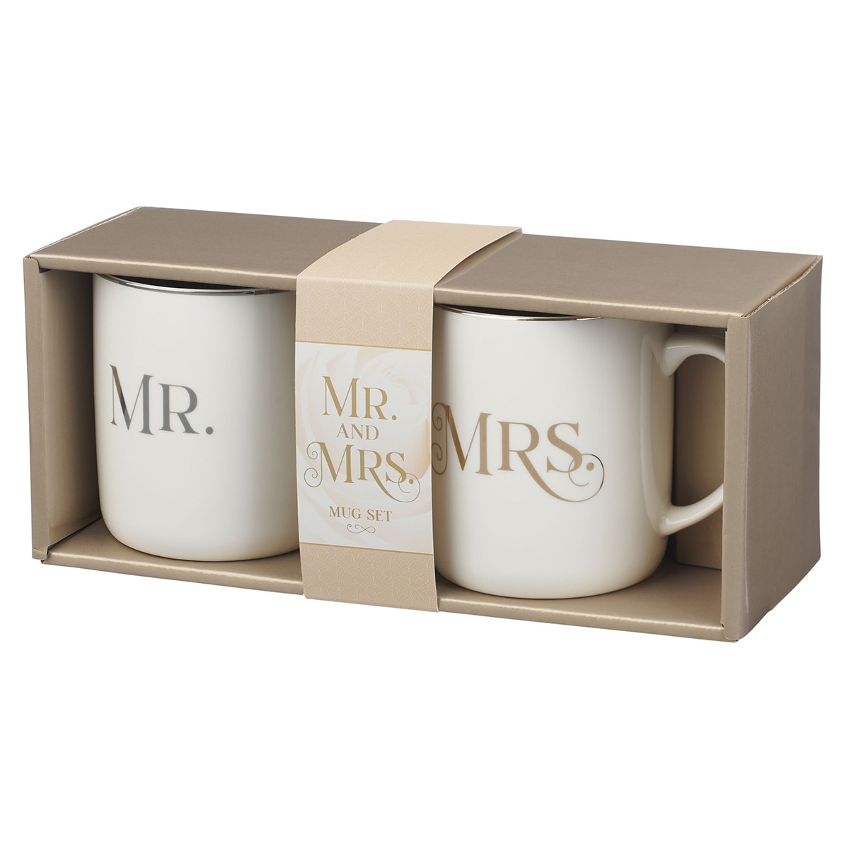Mr. & Mrs. White Ceramic Coffee Mug Set