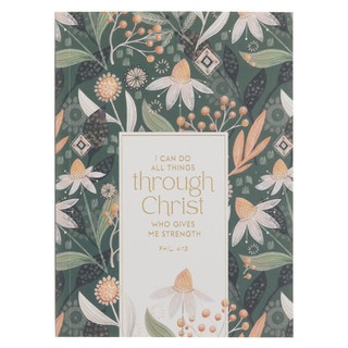 The Through Christ Green Floral Medium Notebook - Philippians 4:13