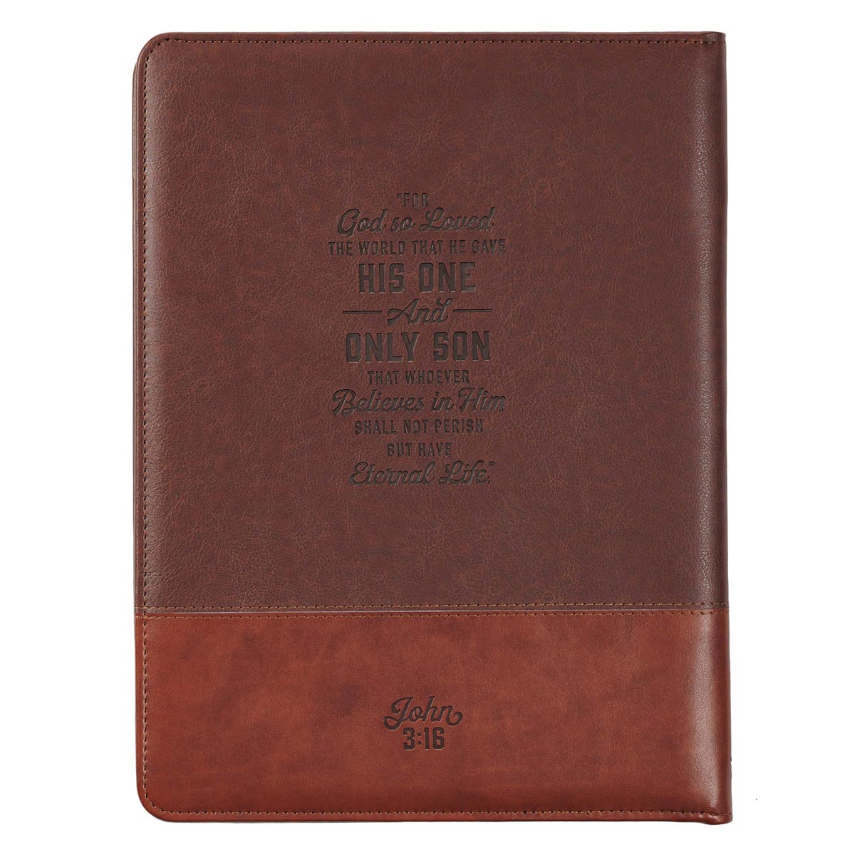 John 3:16 Cross Two-tone Brown Faux Leather Portfolio Folder