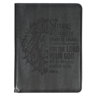 Be Strong and Courageous Gray Faux Leather Executive Padfolio - Joshua 1:9
