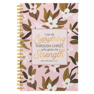 Through Christ Pink Floral Spiral Notebook - Phil 4:13