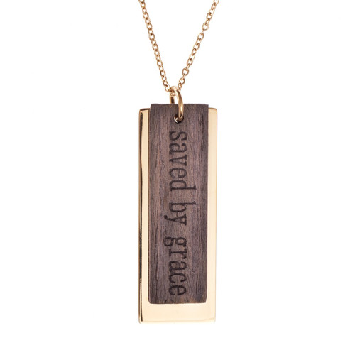 Saved By Grace Metal And Wood Necklace