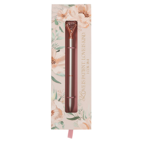 Love Silver and Rose Gold Diamond Classic Gift Pen - 1 Corinthians 13:4