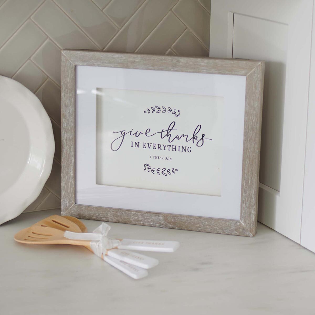 Give Thanks Wood Framed Wall Art with Glass Overlay - 1 ...
